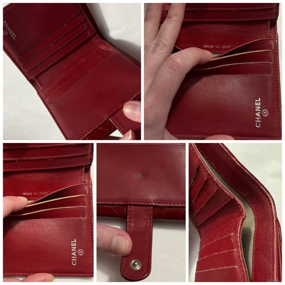 AUTHENTIC CHANEL Red Matelasse Patent Leather Interlocking C CC Quilted Wallet - Picture 14 of 16
